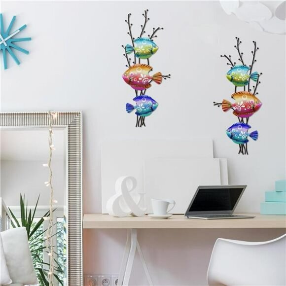 Metal Coastal Fish Wall Art Set Ocean Beach Nautical Decor Indoor Outdoor 2pcs - Picture 5 of 7